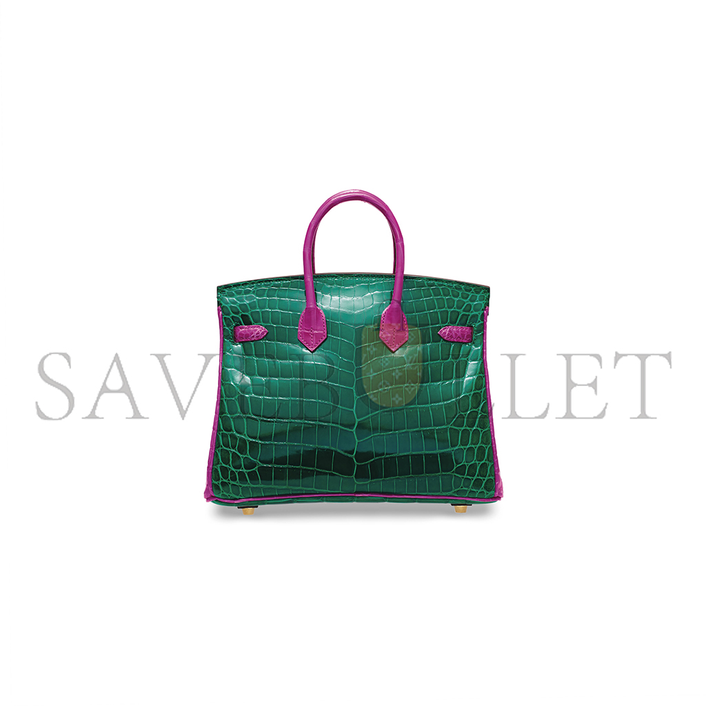 H**mes master birkin 30 crocodile leather emerald and pink-purple gold buckle h041367ckn2 (30*22*16cm)